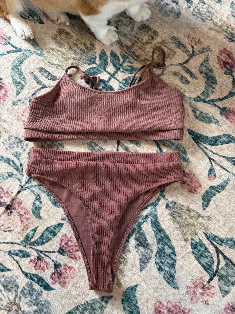 SHEIN Ribbed Two-Piece Bikini Set — Mauve